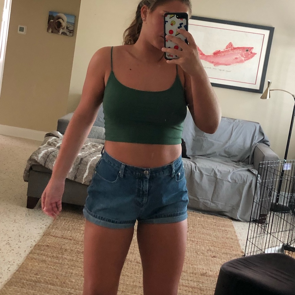 Pacsun Basic Green forest string strap tank top